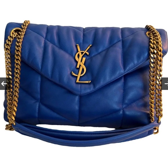 Yves Saint Laurent Handbags - Yves Saint Laurent Blue Gold Quilted Shoulder Bag